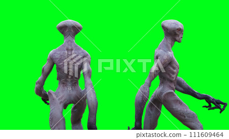 Scary Alien green screen isolate. 3d rendering. Scary Alien green screen isolate. 3d rendering. 111609464
