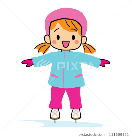 Girl ice skating wearing a helmet 111609531