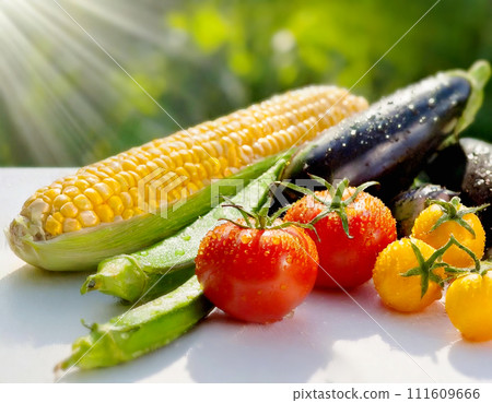 新鮮收穫的夏季蔬菜(AI生成材料) 新鮮收穫的夏季蔬菜(AI生成材料) 111609666