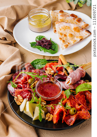 Appetizers table with antipasti snacks 111609721