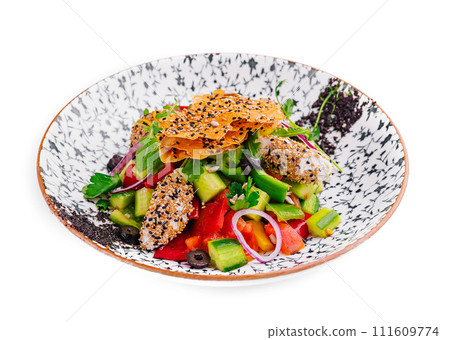 Greek salad with feta cheese, tomato and cucumber Greek salad with feta cheese, tomato and cucumber 111609774