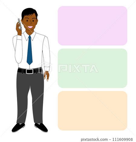 Black man talking on cell phone, white background 111609908