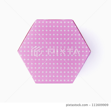 Pink gift box with white polka dots Pink gift box with white polka dots 111609909