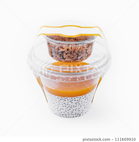 Chia pudding with mango and granola Chia pudding with mango and granola 111609910