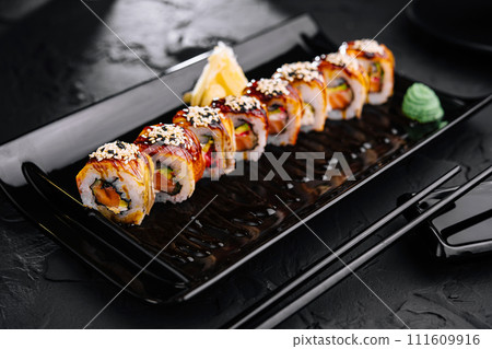 Traditional canada sushi roll on plate 111609916