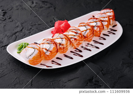 Philadelphia sushi rolls on black stone Philadelphia sushi rolls on black stone 111609936