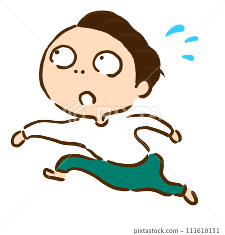 A person running while looking up, green pants, sweat 111610151