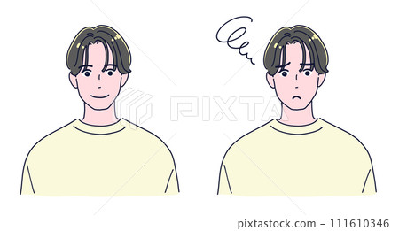 Stylish anime-style boy set of troubled face and smile 111610346