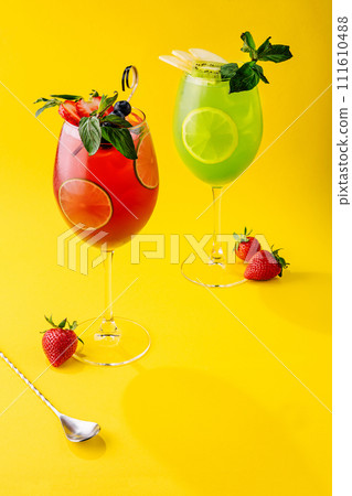 Cocktails with fresh strawberries, kiwi and lemons Cocktails with fresh strawberries, kiwi and lemons 111610488