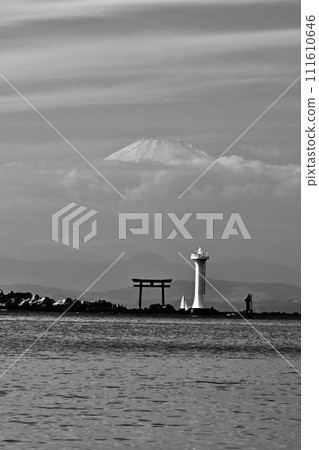 Landscape with winter sea and torii gate Landscape with winter sea and torii gate 111610646