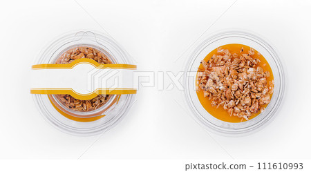 Chia pudding with mango and granola top view 111610993