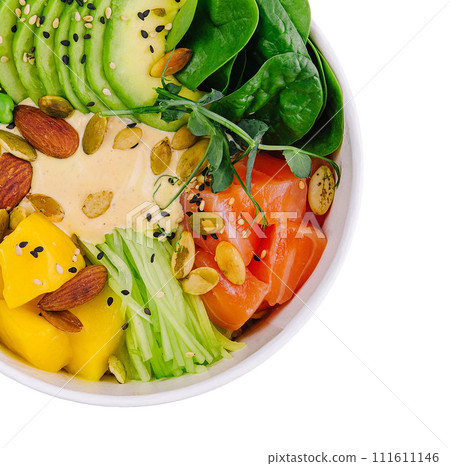 Hawaiian Poke Bowl with Salmon, Avocado and Cucumber 111611146