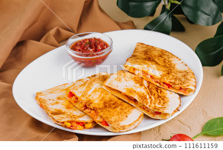 Mexican Food Fried Cecina and quesadilla 111611159