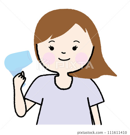 A woman using a hair dryer A woman using a hair dryer 111611410
