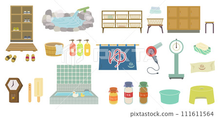 Image illustration set of hot springs, public baths, and baths 111611564