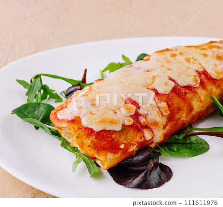 Vegetarian quesadilla with vegetables and cheese 111611976