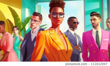 Diverse group of professionals collaborating in a modern office space 111612007