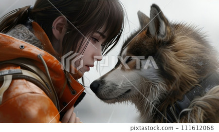 Picture of a woman and a dog 111612068