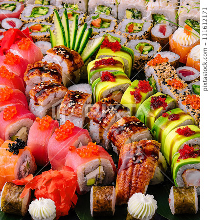 Large sushi set closeup or macro 111612171