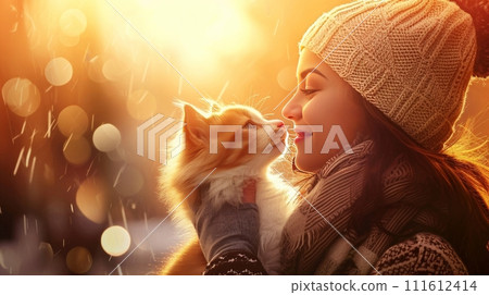 Image of a girl with a cat Image of a girl with a cat 111612414