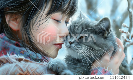 Image of a girl with a cat Image of a girl with a cat 111612424