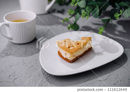 sponge cake and cup of tea sponge cake and cup of tea 111612649