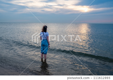 Solemn Contemplation at Dusk by the Sea 111612893
