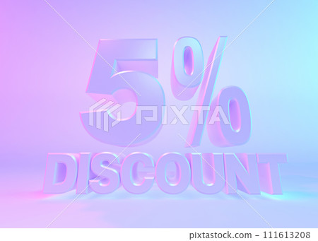 3D render text 5 percent discount, holographic style. 111613208