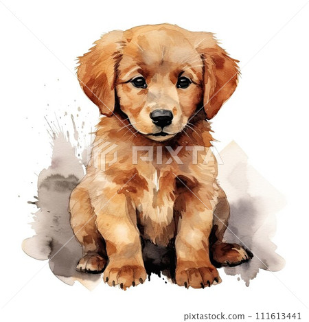 AI-generated content. Labrador. Realistic watercolor dog illustration. Funny doggy drawing template. Art for card, poster and other. Illustration of dog on white background AI-generated content. Labrador. Realistic watercolor dog illustration. Funny doggy drawing template. Art for card, poster and other. Illustration of dog on white background 111613441