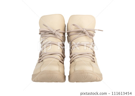 Women's winter boots with leather upper and high lacing. Women's winter boots with leather upper and high lacing. 111613454