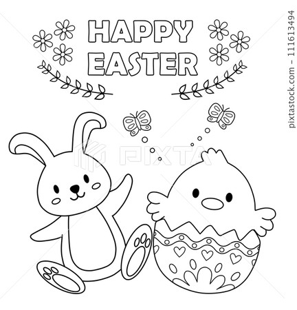 Easter coloring book with rabbit and chick Easter coloring book with rabbit and chick 111613494