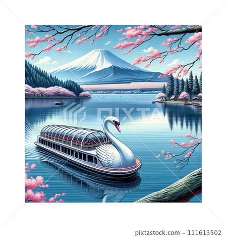 View of Mt. Fuji from Lake Yamanaka in spring on the Swan Lake train Generate AI View of Mt. Fuji from Lake Yamanaka in spring on the Swan Lake train Generate AI 111613502