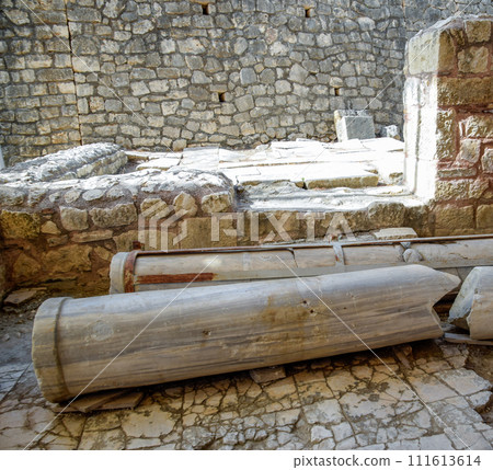 The building of t Church of St Nicholas in Turkey, Demre. Walls, columns and frescoes on the wall of the temple. The building of t Church of St Nicholas in Turkey, Demre. Walls, columns and frescoes on the wall of the temple. 111613614