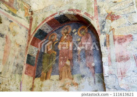 The building of Church of St. Nicholas in Turkey, Demre. Walls, columns and frescoes on the wall of the temple. The building of Church of St. Nicholas in Turkey, Demre. Walls, columns and frescoes on the wall of the temple. 111613621