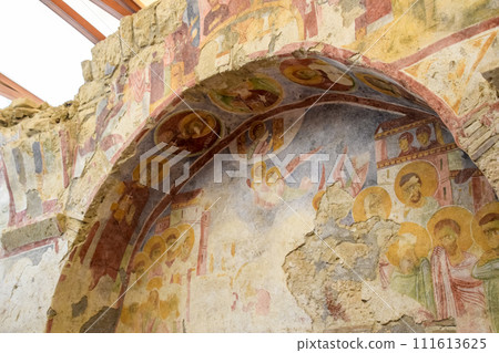 The building of Church of St. Nicholas in Turkey, Demre. Walls, columns and frescoes on the wall of the temple. 111613625