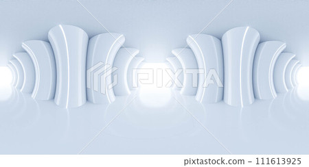 Abstract Light Tunnel With Symmetrical White Arches in a Futuristic Corridor 360 panorama vr environment map 111613925