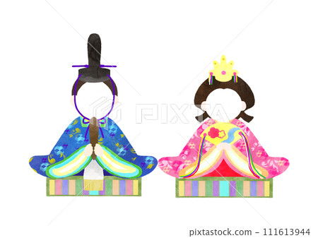 臉部合成 Hina Matsuri Hina 娃娃水彩插圖 臉部合成 Hina Matsuri Hina 娃娃水彩插圖 111613944