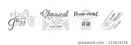 Music Festival Logo and Free Live Concert Label Vector Set 111614256