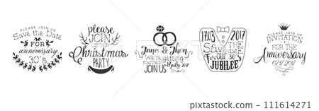 Lettering Festive Greeting Phrase for Invitation Card Vector Set Lettering Festive Greeting Phrase for Invitation Card Vector Set 111614271