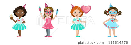 Happy Kids Character Having Fun at Birthday Party Vector Set Happy Kids Character Having Fun at Birthday Party Vector Set 111614276