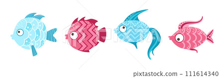 Cute Sea Fish as Aquarium Swimming Creature Vector Set Cute Sea Fish as Aquarium Swimming Creature Vector Set 111614340