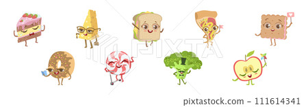Funny Kawaii Food Character with Face Emotion Vector Set 111614341