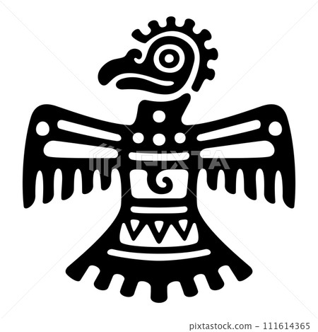 Roadrunner symbol of ancient Mexico. Decorative Aztec clay stamp motif showing a chaparral bird as it was found in pre-Columbian Veracruz. It was believed roadrunners can protect against evil spirits. 111614365