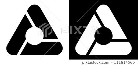 Abstract background with triangles. Art lines design logo or icon. Black shape on a white background and the same white shape on the black side. 111614560
