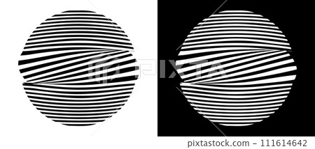 Abstract background with wave lines in circles. A black figure on a white background and the same white figure on the black side. 111614642