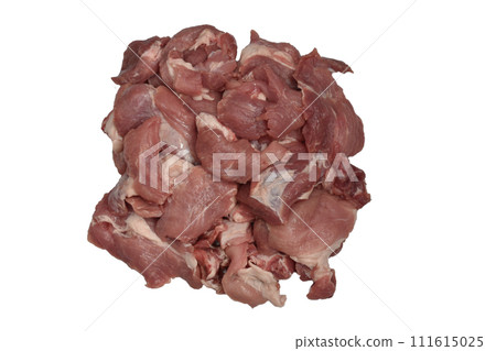 Pork meat cut into pieces on a white background. Pork meat cut into pieces on a white background. 111615025