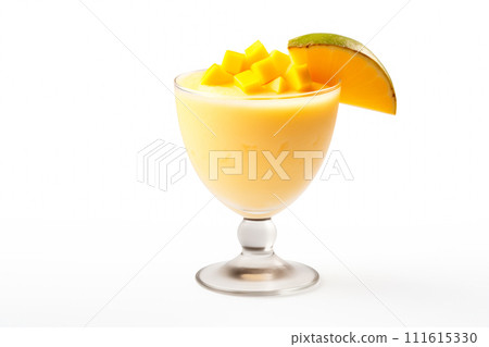Mango smoothie in a martini glass isolated on white background 111615330
