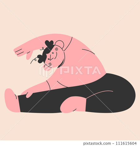 Woman in a yoga stretching pose.Meditation practice. Concept of zen and harmony. Fitness, sport, training and yoga lifestyle concept. Hand drawn cartoon style character.Vector illustration EPS 10 111615604