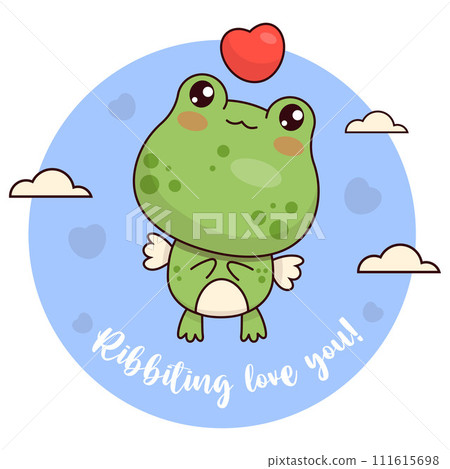 Cute in love frog with heart. Funny romantic animal kawaii character. Vector illustration. Cool card with funny slogan. Cute in love frog with heart. Funny romantic animal kawaii character. Vector illustration. Cool card with funny slogan. 111615698