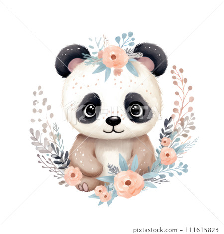 Adorable Boho Panda Cub Illustration Adorable Boho Panda Cub Illustration 111615823